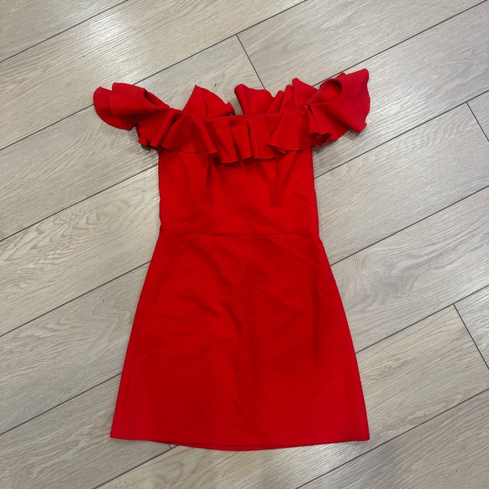 Red Ruffled Off-Shoulder Kids Dress